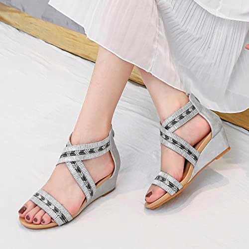 Gufesf Slatke sandale za žene, žene zatvorene sandale nožnih prstiju povremene ljetne šuplje vintage klinaste sandale cipele