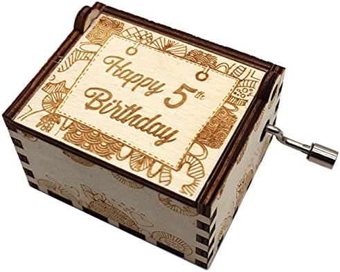 Ukebobo drvena glazbena kutija- Sretan rođendanski okvir, pokloni za 5. rođendan, 5 godina ukrasi za rođendan- 1 set