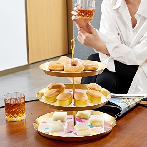 Dragonbtu 3 slojeva Cupcake postolje sa zlatnom šipkom plastičnom slojevicom desert toranj ružičasta simpatična jednorog voćna bombona