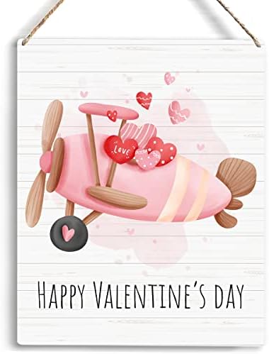 Romantično sretno Valentinovo Wood Sign Rustikalni ljubitelji ružičastih aviona drveni viseći plak za kućnu dnevnu sobu spavaća soba