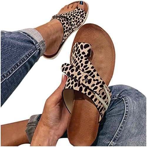 Ženske papuče casual leopard tiskarski kopča ravna Premium kožna kože ljetne dame sandale papuča