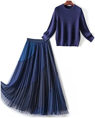 Qjpaxl jesenski modni žena pleteni džemper mesh suknja set 2 komada odjeća elegantni pulover za zglobove plave casual odijela