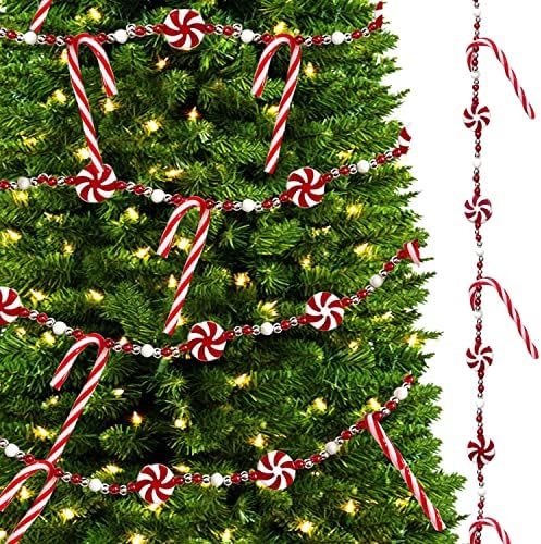 8,8 ft bombona trska vijenac za božićno drvce crvena i bijela peperminta bombona s perlama božićni odmor vijencima ograde ograde dekor