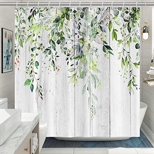 DeFouliao Green Eucalyptus biljna zavjesa za tuširanje ， Listovi akvarela na gornjoj biljci s cvjetnom ukrasom za tuširanje za tuširanje
