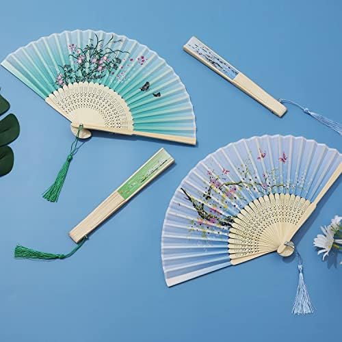 KINBOM 4PCS SAVENJIVNI HAND FANS za žene, vintage cvjetni preklopni ventilatorski ručni kineski stil ručni ventilator sklopivi materijal