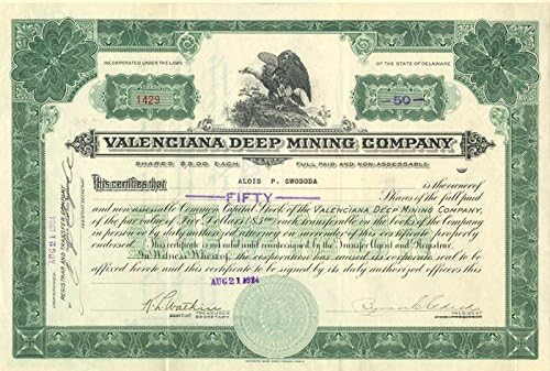 Valenciana Deep Mining Co. - Potvrda o razmjeni