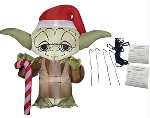 Božićni napuhani ratovi zvijezda Yoda napuhani s bombonom štapom - svijetli, visok 5 stopa, dolazi s priveznim ulogama, užetom, napajanjem