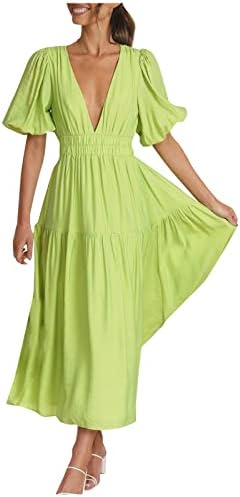 Fragarn ženska ležerna haljina od čvrste boje s drvenim ušima spajanje kratkih rukava
