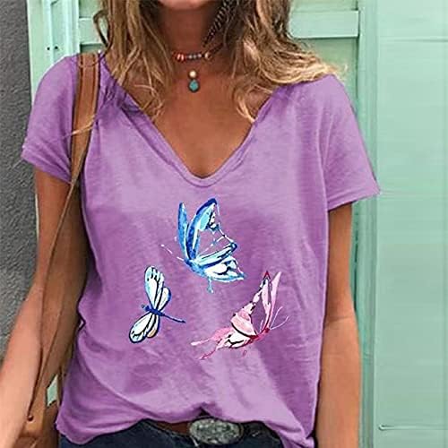 Majice za žene ljetna majica ženska majica s izrezom u obliku slova U I printom košulje kratkih rukava Ležerne majice Ženske majice