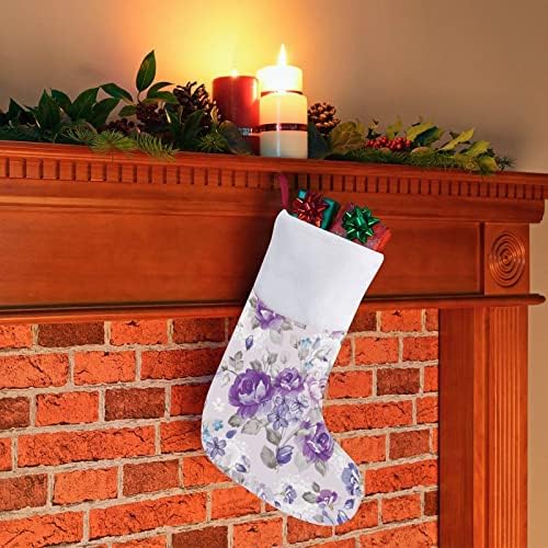 Ljubičasta cvjetna ruža božićna čarapa Kamin božićno drveće Viseći čarape s kratkim plišanim ukrasom manžeta za kućnu prazničnu zabavu