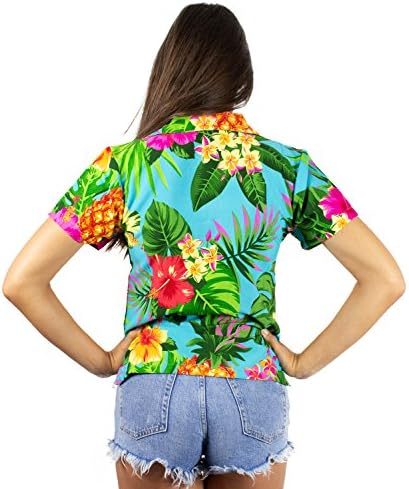 Zabavna ležerna havajska bluza ženska košulja s prednjim džepom na kopčanje vrlo glasan kratki rukav večernji odmor ananas
