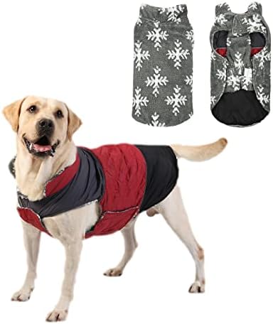 Psi kaput za hladno vrijeme, reverzibilne krznene obloge jakni s rupom za uzice, pasa zima otporna na vodu otporan na vodu, crvena,