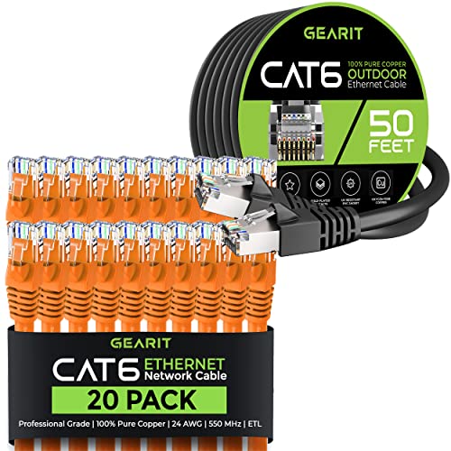 Zupčanik 20pack 1ft cat6 ethernet kabel i 50ft cat6 kabel