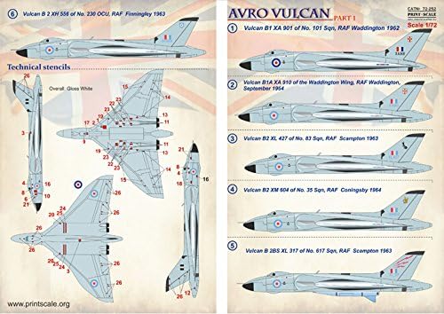Naljepnica za avion Avro Vulcan, Dio 1 Pribor 1/72 skala ispisa 72-252