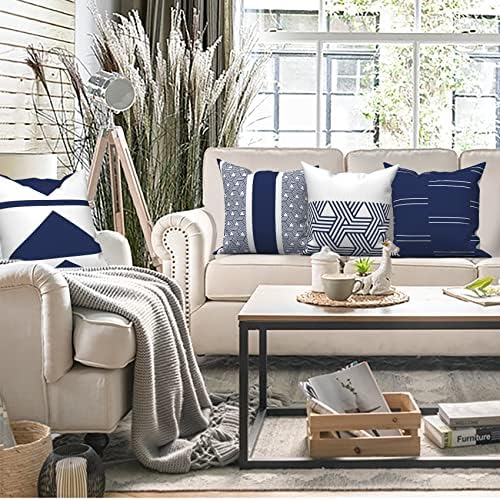EAInb Moderni plavi jastučni jastuci prekrivači 16x16 Set od 4 jastuka za minimalizam geometrijske pruge Pokrivanje kauča jastuka Pokrivaci