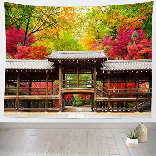 Tkanina od 10 96, 5 stopa jesenski krajolik u Japanu Pozadina tradicionalna arhitektura drveni hodnik prekrasni Japanski crveni listovi