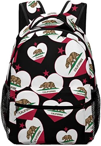 Kalifornijska zastava Heart Backpack Torba Slatka smiješna tiskana grafika za putovanje u knjizi Putovanje