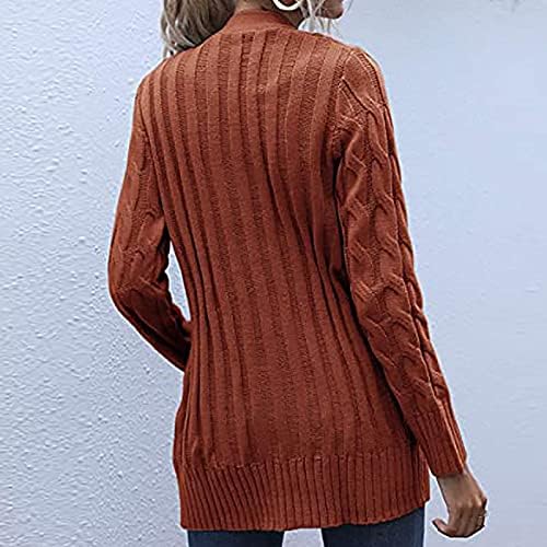 WPOUMV kardigan džemperi za žene otvorene prednje kabel s dugim rukavima Kabel pleteni džemper casual labavi kaput od čvrstog gumba