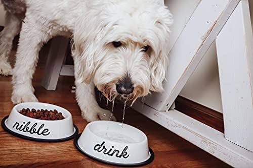 Set zdjela za pse u rustikalnom stilu iz E. M.-A; set posuđa za kućne ljubimce u bijelom emajliranom seoskom stilu, neklizajući