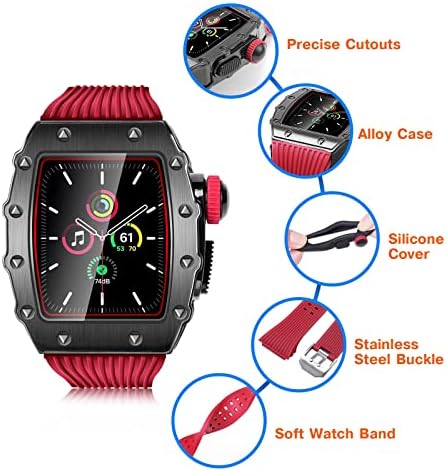 Kanuz silikonski remen za Apple Watch Band narukvica, za IWatch Series 8/7/SE/4/5/6 Metalni futrola za ublaženi film integrirani remen