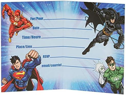 Pozivnice za stranke Justice League - 5,5 ”x 4”, 8 PCS