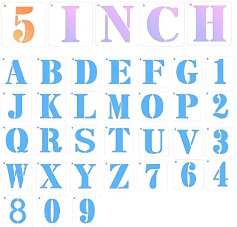 Šablone slova za crtanje drva 5 inča, 36pcs za višekratnu upotrebu plastičnih predložaka brojeva abecede, umjetnička šablona slova