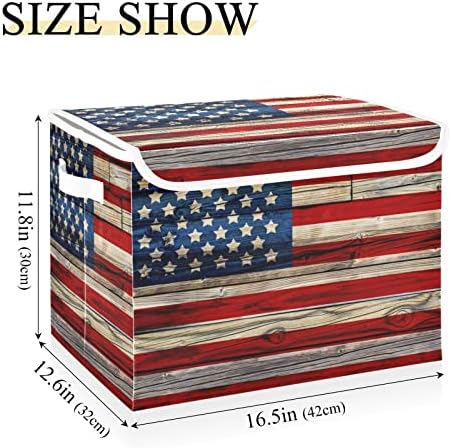 Innewgogo američke zastave drvene kante za odlaganje s poklopcima za organiziranje kante za skladištenje s ručkama kutija za odlaganje