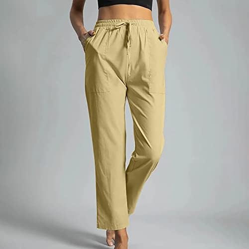 ženske platnene pamučne hlače visokog struka s visokim strukom udobne lagane hlače za slobodno vrijeme jednobojne hlače s džepovima