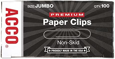 ACCO 72510 Premium ne-klizač Jumbo papirnatih isječaka, 100/kutija, srebro, 10 kutija/pakiranje