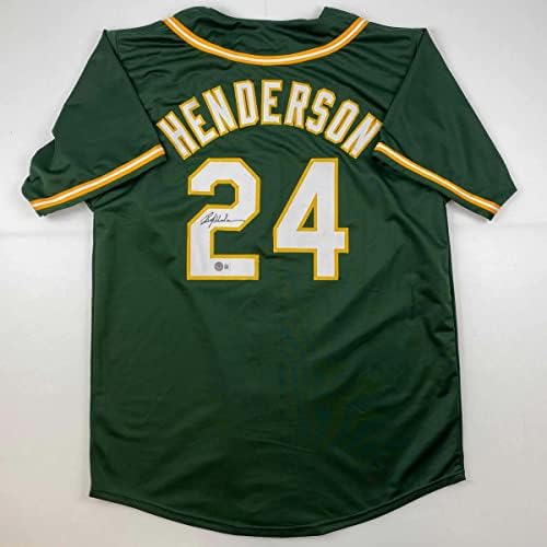 Autografirani/potpisani Rickey Henderson Oakland Green Baseball Jersey Beckett Bas CoA