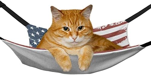 Vintage krevet za viseću mrežu za mačke s američkom zastavom, krevet za kućne ljubimce prozračno viseće gnijezdo pogodno za mačke i