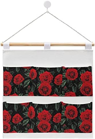 Vintage Cvjetni zidni ormar crvene ruže viseća torba za pohranu 6 džepova laneni pamuk preko vrata organizator torbe za spavaću sobu