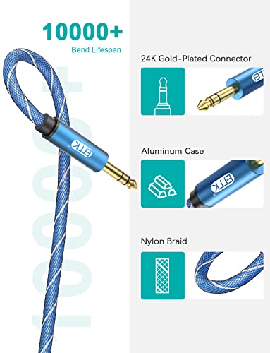 EMK 1/4 inčni produžni kabel, 6,35 mm 1/4 inčni muški do ženski kabel za produženje gitare s stereo telefonima, zlatni kabel za produženje