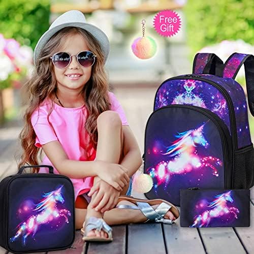 ; 3pcs jednorog sirena ruksak za djevojčice 16-inčna dječja torba za knjige sa šljokicama i kutija za ručak predškolski ruksaci za