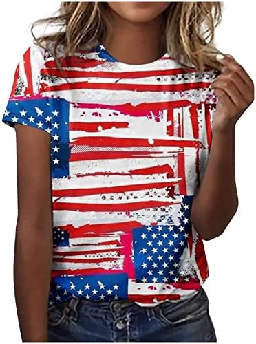 Ženska cvjetna bluza sa suncokretom s američkom zastavom kratkih rukava 2023 pamučni gornji dio s okruglim vratom za tinejdžerice '