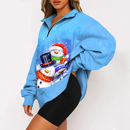 Predimenzionirani božićni džemperi za žene Quarter Zip Pulover Twertishirt Smiješno slatka snježna tunična vrhova labava košulja