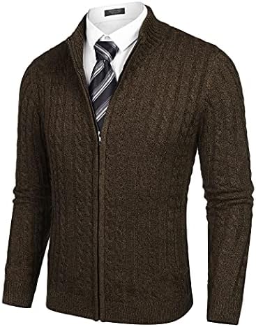 Coofandy muški puni patentni kardigan džemper Slim fit kabel pleteni džemper s džepovima