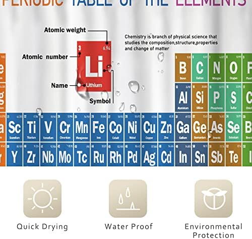 Riyidecor periodični stol elemenata zavjesa za tuširanje 60wx72h inča kemija obrazovna škola učenici znanosti učitelj djeca učenje