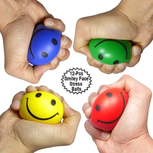 Stresove kuglice s sretnim licem 12 PCS | 2,5 ”inčni šarene kuglice sa osmijehom | Terapija Stisni kuglice nasmijane | Kuglice stresnih