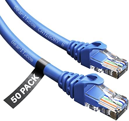 Gearit 50 -pack Cat6 Patch kabel od 3 metra mačka 6 Ethernet kabel bez fleksibilne mekane kartice - Premimum serija - plava