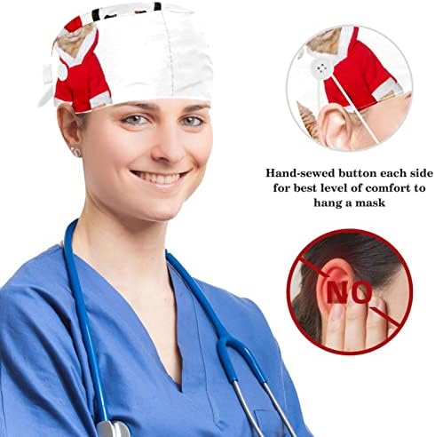 Skice za medicinske sestre kapice žene dugu kosu, božićni Djed i snjegović podesivi radna kapa s gumbom i lukom kose Scrunchie
