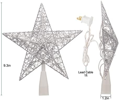 Božićna zvjezdana drvca Topper, utikač u 9 3D 3D Silver Star Metal Hollow Topper, ugrađen u 10 žarulja drveća Topper za ukrašavanje
