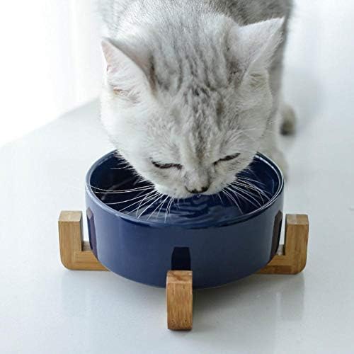 Slatka keramička zdjela za mačke višenamjenska zdjela za hranu i piće za kućne ljubimce stalak od bambusa protuklizno posuđe za pse