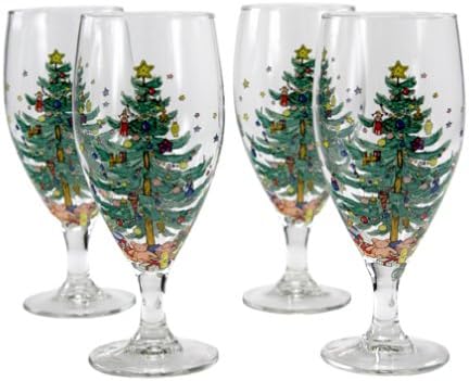 Nikko Ceramics Božićni božićni naočale za pića od 16 unci, set od 4
