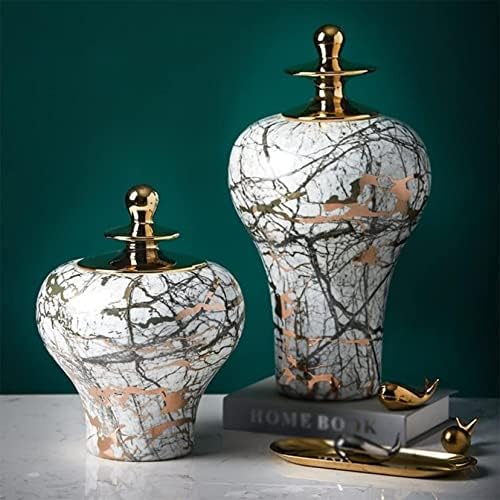Cnpraz porculanska vaza đumbir staklenka s poklopcem za dekor doma, keramička mramorna tekstura tiskana teglica, zaslon za pohranu