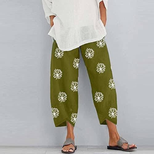 Ženske vintage hlače s širokim nogama pamučne lanene haremske hlače ljetni elastični struk casual lagane vrećice hlače