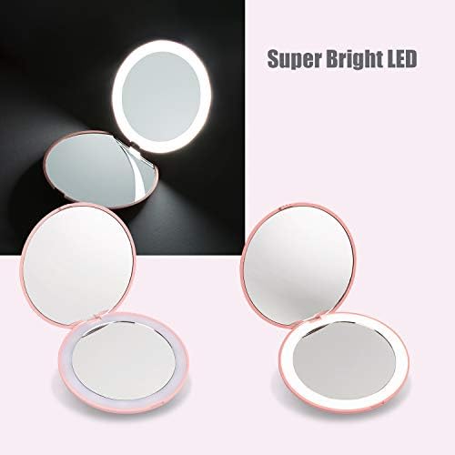 Putno ogledalo za šminkanje s LED osvjetljenjem od 3,5 inča, kompaktno ogledalo s osvjetljenjem od 10 inča, ručno, reverzibilno, prijenosno
