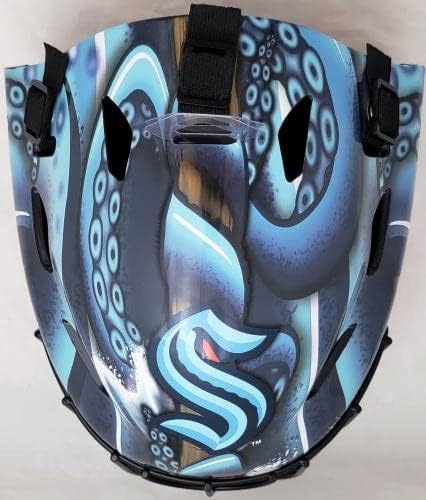 Holografska maska golmana Seattle Kraken fanatics Philipa Grubauera i Chrisa Dridgera s autogramima Blue Franklin 211743-NHL kacige